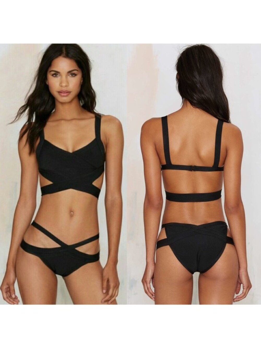 Wow Couture Black Two Pieces Set Bandage Bra And Panty Size Medium - Picture 7 of 16